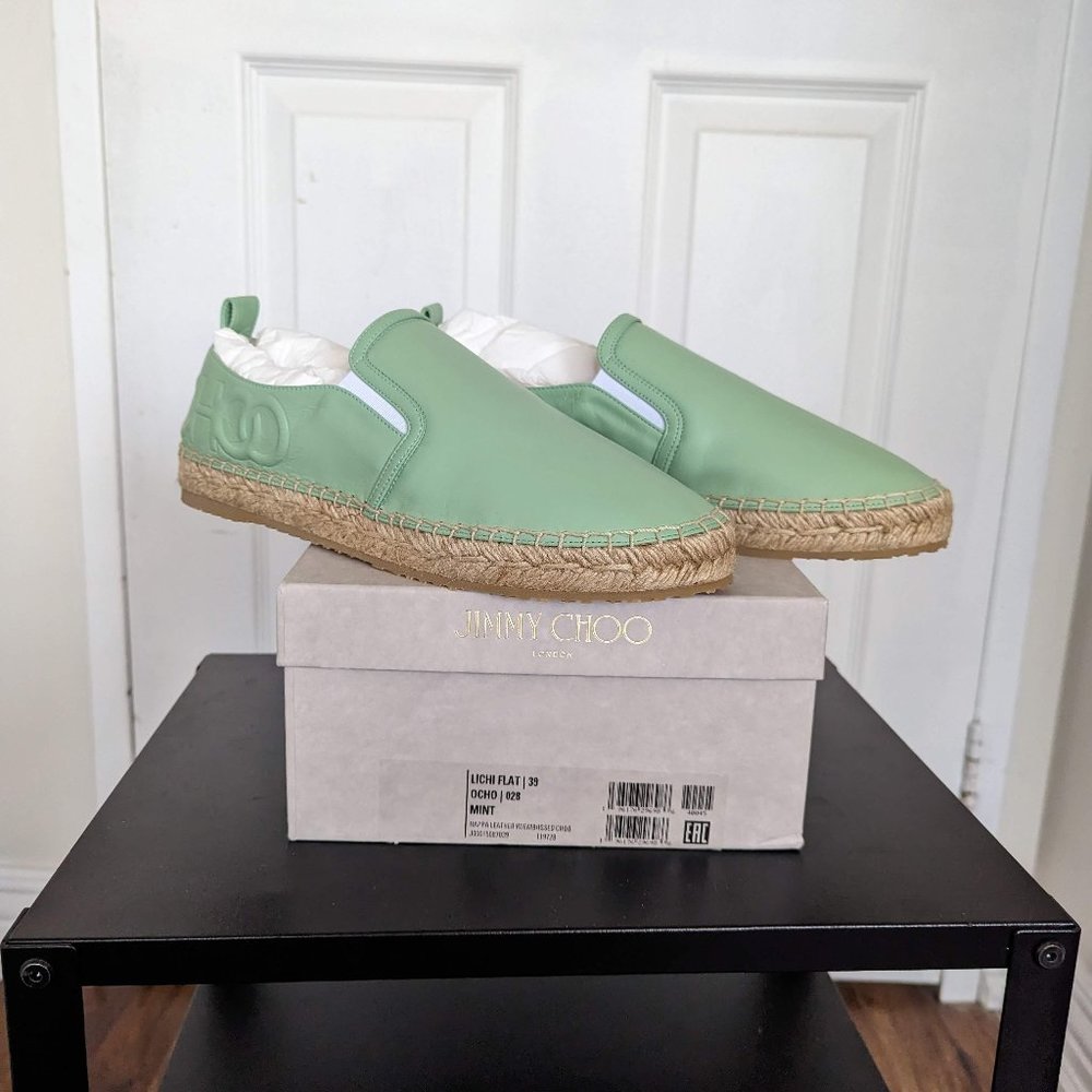 BNIB Jimmy Choo Lichi Espadrille Flats Shoes Ming Leather sz 39 (9 US)